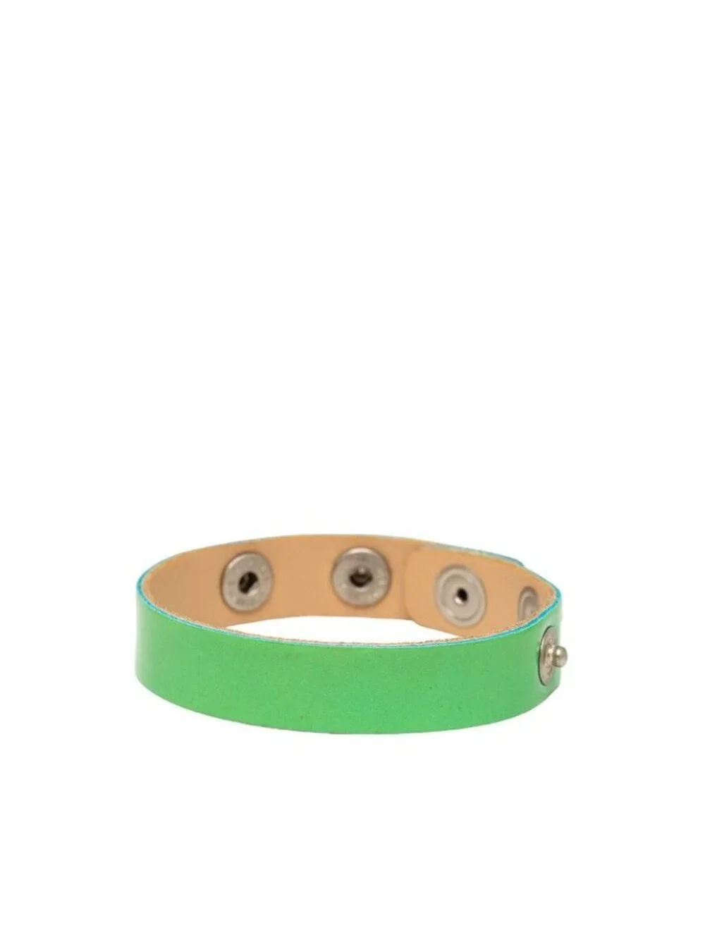 Chanel CC Logo Bracelet Green Silver Patent Leather